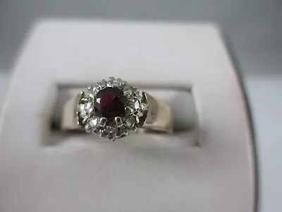 VERY PRETTY VINTAGE 9ct GOLD GARNET & DIAMOND HALO RING UK SIZE K • $119.36