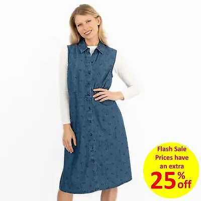 £15.75 • Buy Womens Dress Shirt Denim Blue Sleeveless Summer Collar Button Midi