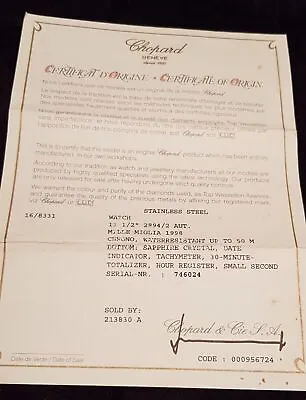 £61.96 • Buy Chopard Mille Miglia - 1998 - Certificate Of Origin - Vintage - Very Rare !
