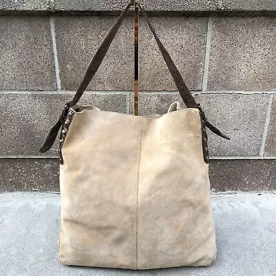 ZARA Leather Suede Tote Purse Women's Beige Shoulder Hand Bag Brown Strap • $27.89