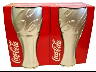 2 X Coca Cola Coke Glasses Silver Script Contour Aluminium Look Rare Gift  • $11.25