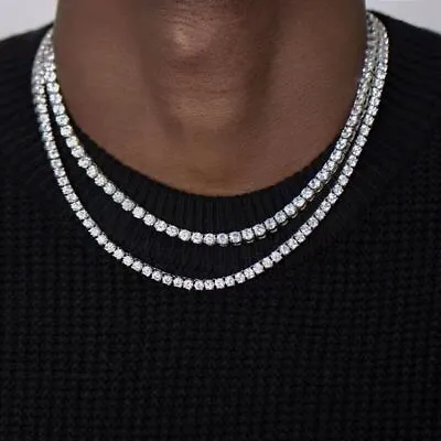 TENNIS CHAIN 5MM 18  - 24  Iced Out Gold Silver Diamond Shiny Necklace Unisex • £6.99