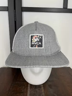 RVCA Hat Cap Snap Back Adult One Size Gray Embroidered Patch Trucker Skate Beach • $13.19