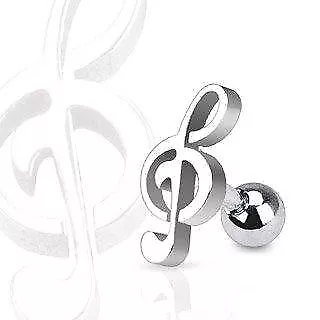 316L Surgical Steel Treble Clef Music Note Cartilage/Tragus Bar 16g • $9.99
