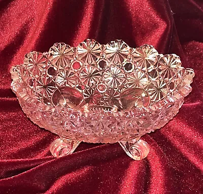 LG Wright Rare Pink Glass Daisy & Button Footed Bowl Candy Dish Bright Pink • $35