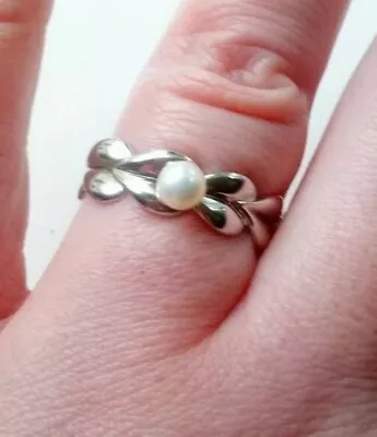 Qvc Kimberly Selwood Hearts White Pearl Solitaire Band Ring 925 St Silver Size O • £34.99