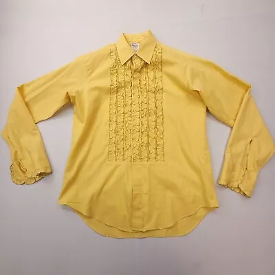 Vtg Delton NY Ruffled Long Sleeve Tuxedo Button Shirt Mens Size 16 - 35 Yellow • $59.99