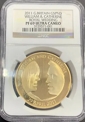 William & Catherine Royal Wedding 2011 Great Britain Gold 5 Pound PF69 UC  * • $6750