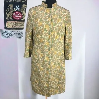 VTG 1960's KLEIST Latest Fashion Cream Yellow Green & Brown Wool Nehru Coat • $165
