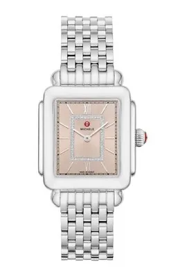 New Michele Deco Ii Desert Rose Pink Diamond Dial Steel Watch Mww06x000036 • $695