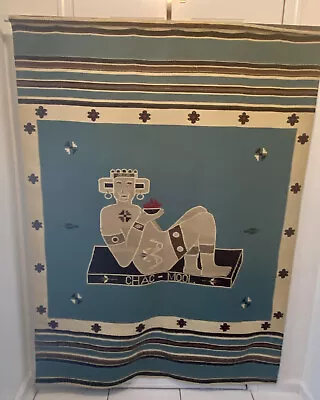 VINTAGE CHAC MOOL MEXICAN WOOL TAPESTRY LIKE ONE OWNED BY MARILYN MONROE 71”x52” • $350