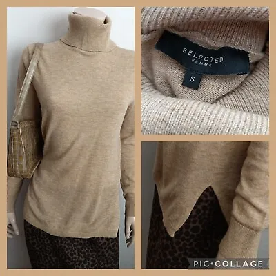 SELECTED FEMME Roll Neck Lightweight Wool & Linen Jumper UK 12 • £15.95