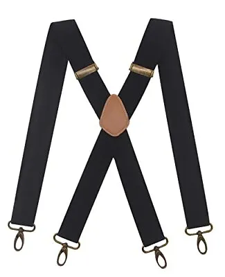 Mens Suspenders With Swivel Hooks On Belt Loops Heavy Duty Big Black • $17.99