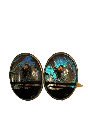 Vintage Butterfly Wing Earrings Sterling Silver Scenic Beach Palm Trees  • $18