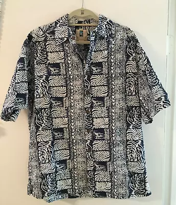 Kahala Hawaiian Islands Shirt Mens Large Traditional Floral Sail Button Up Navy • $18