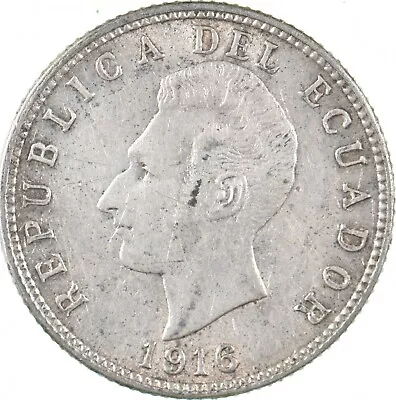 SILVER Roughly The Size Of A Dime 1916 Ecuador 1/10 Sucre World Silver Coin *286 • $3.95