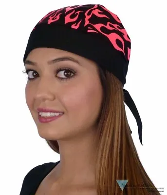 Skull Cap Pink Flames Motorcycle Biker Doo Rag Cap Head Wrap /gym/beach/ski/ • $13.99