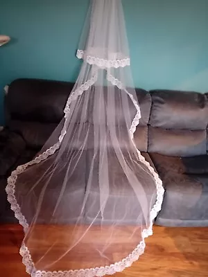 Wedding Veil White 2 Tier Chapel Length Veil With Comb Slide Lace Edge V21 • £12