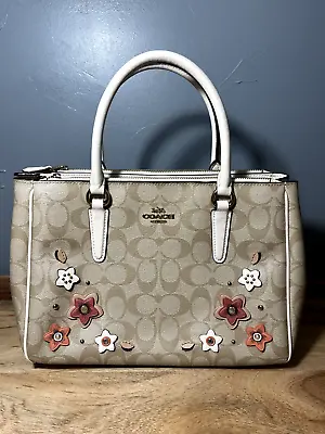 Coach Surrey Carryall Signature Canvas With Floral Applique (F73669) Light Khaki • $200