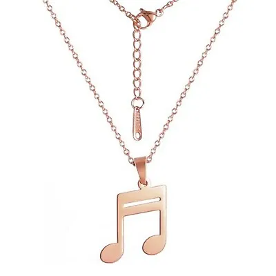 Music Note Necklace Rose Gold PVD Plate Stainless Steel Musician Pendant & Chain • $16.99