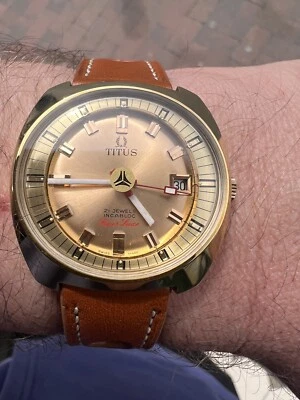£195 • Buy Vintage Men's Titus 36mm Day Date Swiss Made Wrist Watch Super Luxe Gold Plated