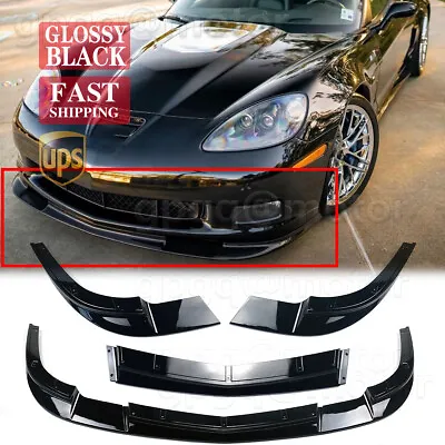 For Corvette C6 Z06 2005-2013 | ZR1 Style Glossy Black Front Bumper Splitter Lip • $102.99