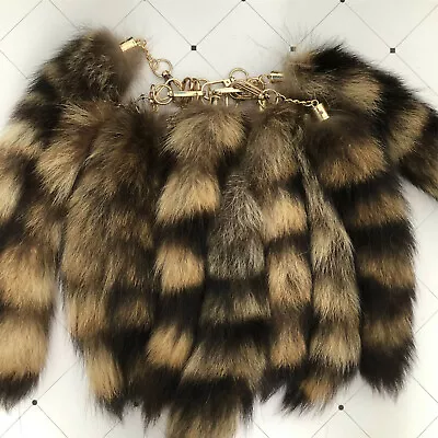 10Pcs/lots-10  Real American Raccoon Fur Tail Keychain Cosplay Toy Bag Pendant • $21.50