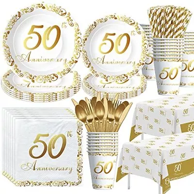 50th Anniversary Decorations And Supplies Tableware - Golden 50th Wedding Ann... • $36.99