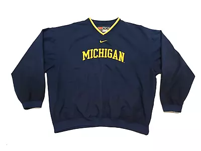 Vintage Y2k Nike Michigan Wolverines Ncaa Navy Pullover Windbreaker Size Xxl • $30