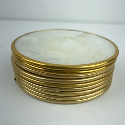 $21.47 • Buy Lot Of 8 Vintage Mother Of Pearl Capiz Shell Coaster Set With Cork Back Gold Rim