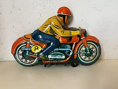 Vintage Mexican PORTILLO Friction Tin Toy Motorcycle Racing Bike Incomplete  • $69.99
