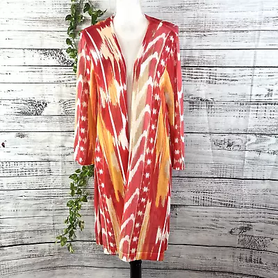 Chico's Open Front Cardigan Duster Size 14 16/3 Pink Orange Beach Boho Peasant • $19.97