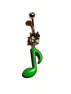 One 14g 7/16  Belly Ring Green Music Note Dangle Look  Hot Sexy Hot • $9.99