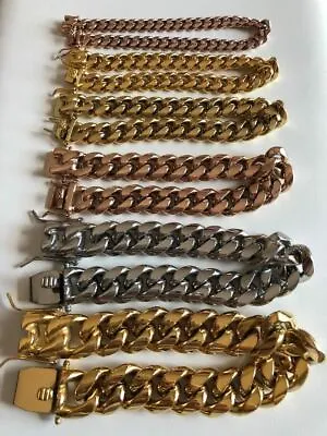 Miami Cuban Link Bracelet 14k 18k Yellow Rose Silver Gold Plated Stainless Steel • $40.31