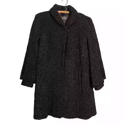 Vintage 50s Black Persian Lamb Fur Coat Size Large Knee Length Mutton Sleeves • $195