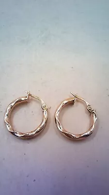 Hallmarked 9 Ct Gold Twisted Small Hoop Earrings. • £59