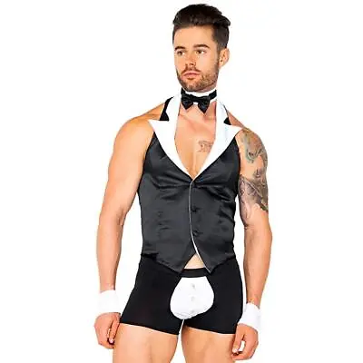 Butler Waiter Costume Set Sleeveless Vest Collar Bow Tie Cuffs Mini Shorts 5123 • $50.99