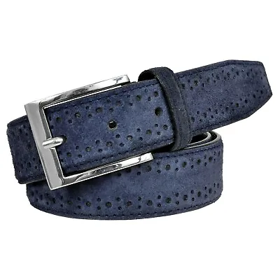 Men's Genuine Beige Suede Slim Leather Belt Blue Formal Leather Belt For Men • $25.90