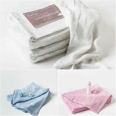 10x White Muslin Squares 100% Cotton Baby Muslins Cloths 70cm Nappy Inserts Bibs • £11.96