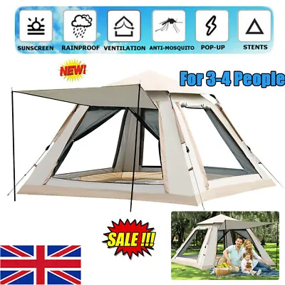 3-4 Man Full Automatic Instant Pop Up Camping Tent Family Outdoor Hiking Shelter • £21.99