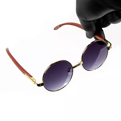 Vintage Large Purple Tint Gradient Round Woodgrain Buffs Hip Hop Sunglasses • $10.99