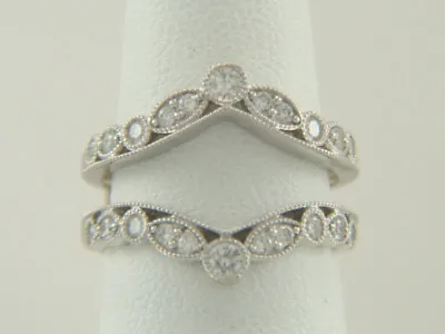 14K White Gold .42ctw Natural Diamond Milgrain Enhancer Ring Guard Size 4.75 • $345