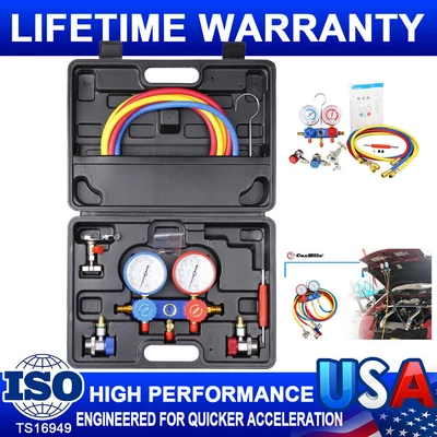 $59.99 • Buy AC A/C Manifold Gauge Can Tap Kit Pressure Guage 1/4 SAE Tool Kit W Can Tap Hose