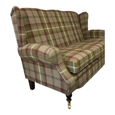 Wing Back Queen Anne Cottage Three Seat Sofa Stunning Balmoral Heather Tartan  • £1099
