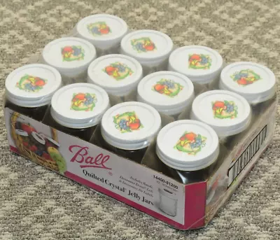 Vintage Ball 8oz Jars W/ Lids Labels Quilted Crystal Canning Jelly - 14400 81200 • $64.88