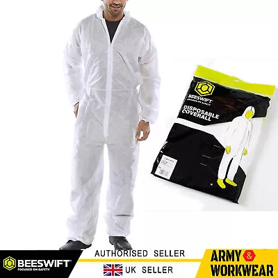 £4.99 • Buy Beeswift Disposable Polyprop Boilersuit White Elasticated Hood Front Zip Adults