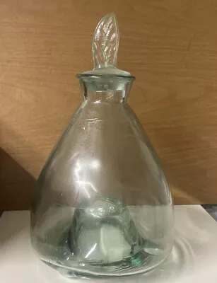 Vintage Wasp Fly Bee Trap Catcher Heavy Pale Aqua Glass With Leaf Lid  • $45