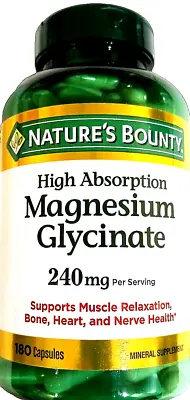 Nature's Bounty Magnesium Glycinate 240 Mg Muscle Relaxation 180 Ct EXP 10/2026 • $22.94