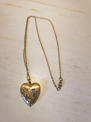Vintage 14K Gold Filled Two Tone Heart Photo Locket I Love You On 12K GF Chain • $36