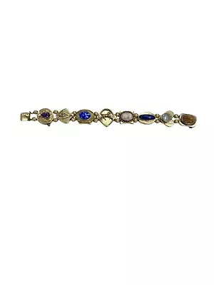 Vintage 1960s 14k Yellow Gold And Gemstone Slide Charm Bracelet 7  • $3299.99
